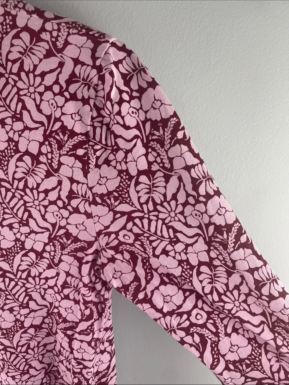 J. Crew Floral Pink and Burgundy Long Sleeve Turtleneck Size S
